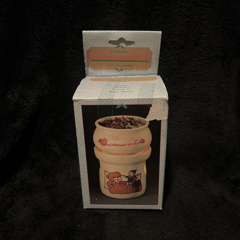 Vintage Ceramic 1987 Christmas Is Love Teddy Bear Potpourri Simmer Pot